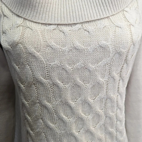 Cable Knit Sweater Cowell Neck Acrylic/ Wool Blend Cream Size Small - Picture 5 of 8